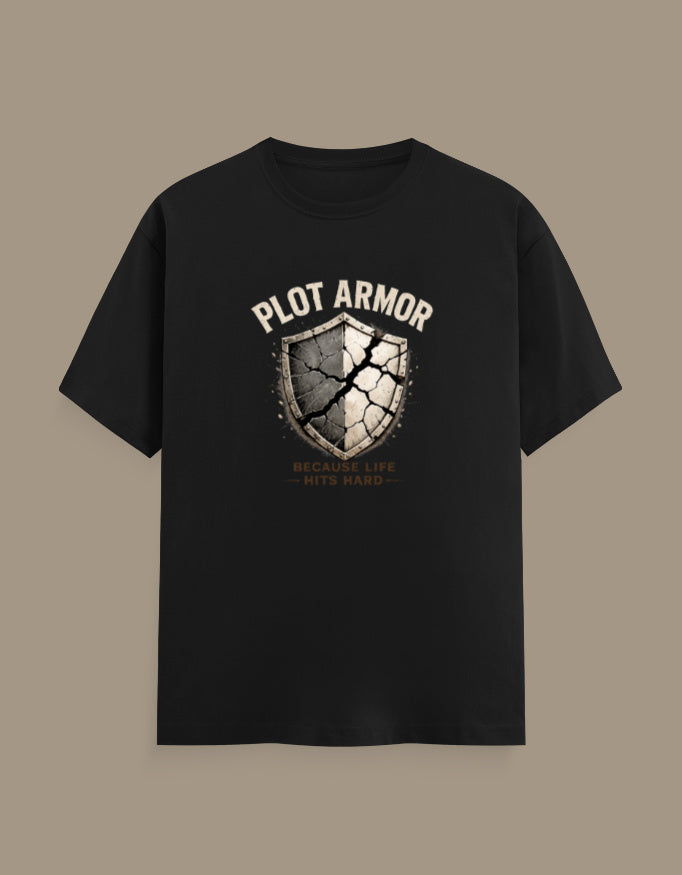 Plot Armor cracked shield regular fit unisex anime-inspired graphic T-shirt