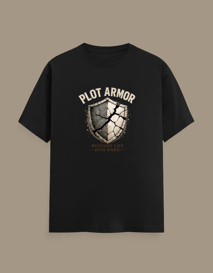 Plot Armor cracked shield regular fit unisex anime-inspired graphic T-shirt
