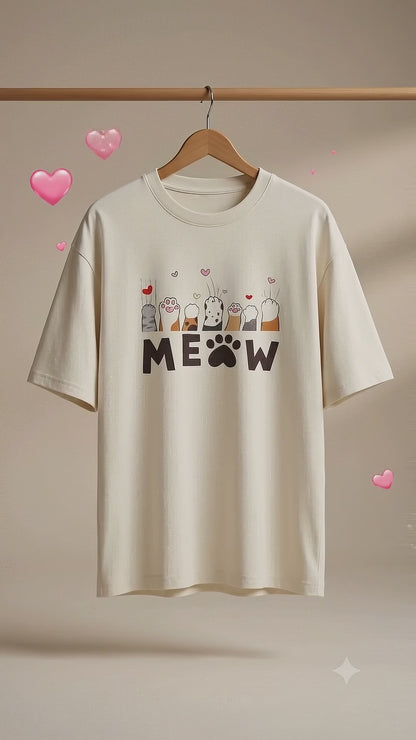 Meow Cat Oversized T-Shirt | Cute Kawaii Cat Graphic Streetwear Tee