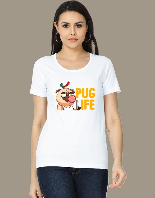 Pug Life cartoon dog graphic women’s regular fit T-shirt