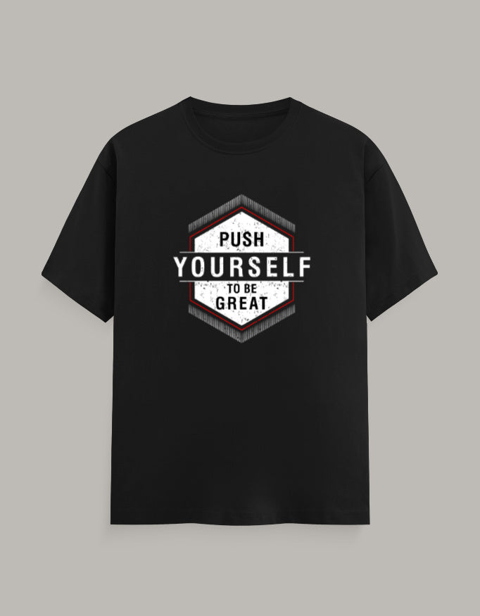 Push Yourself to Be Great regular fit T-shirt with bold motivational hexagon graphic