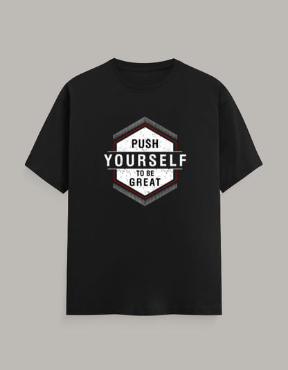 Push Yourself to Be Great regular fit T-shirt with bold motivational hexagon graphic