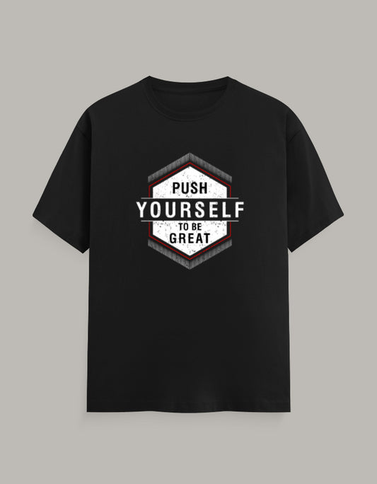Push Yourself to Be Great regular fit T-shirt with bold motivational hexagon graphic
