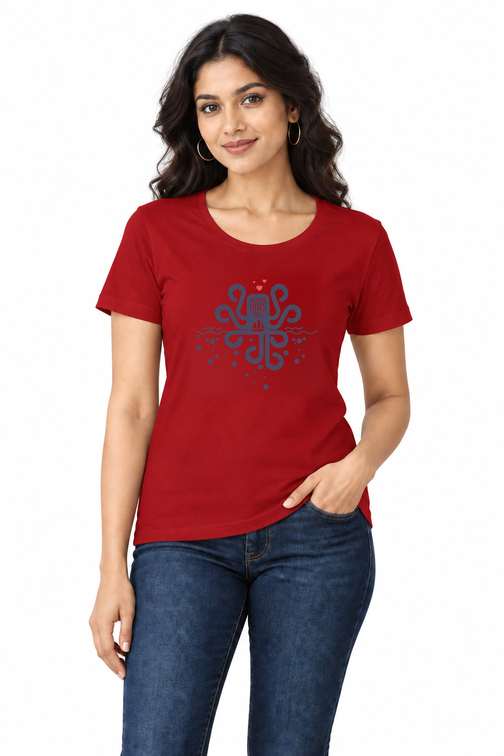 Kraken Loves Boat | Women’s Regular Fit Nautical Graphic T-Shirt
