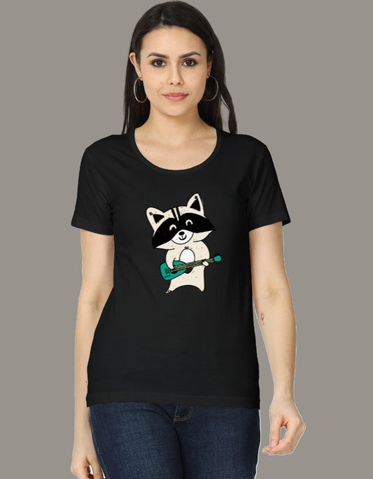 Rockstar raccoon playing guitar women's regular fit graphic T-shirt