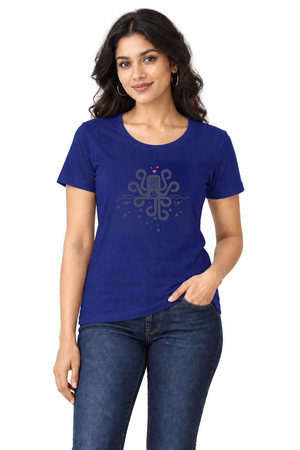 Kraken Loves Boat | Women’s Regular Fit Nautical Graphic T-Shirt