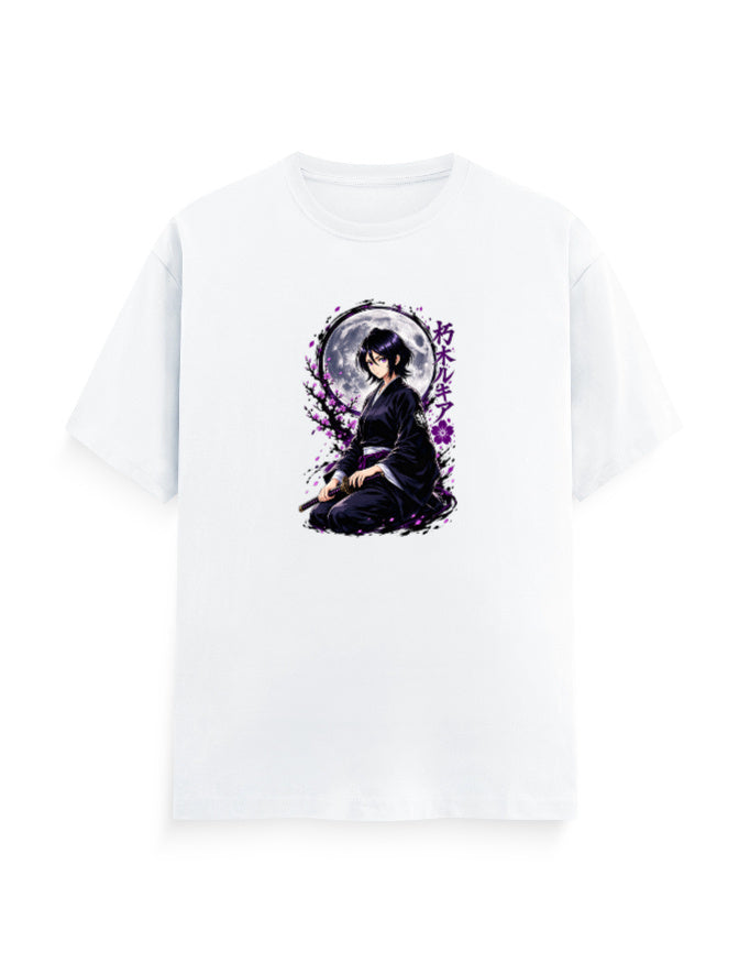 Rukia anime warrior moonlight graphic printed on a white unisex regular fit T-shirt