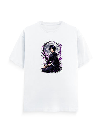 Rukia anime warrior moonlight graphic printed on a white unisex regular fit T-shirt