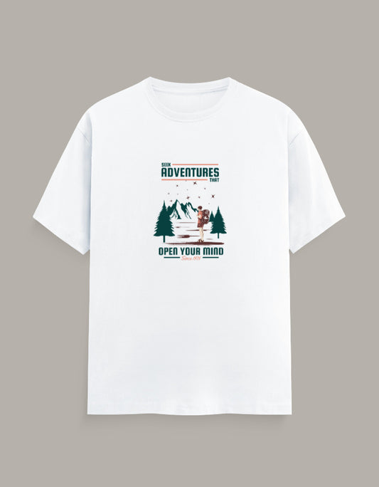 Seek Adventures regular fit T-shirt featuring a mountain, pine trees and explorer graphic