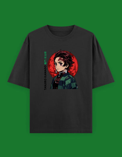 Tanjiro Kamado anime graphic on an oversized unisex Demon Slayer T-shirt