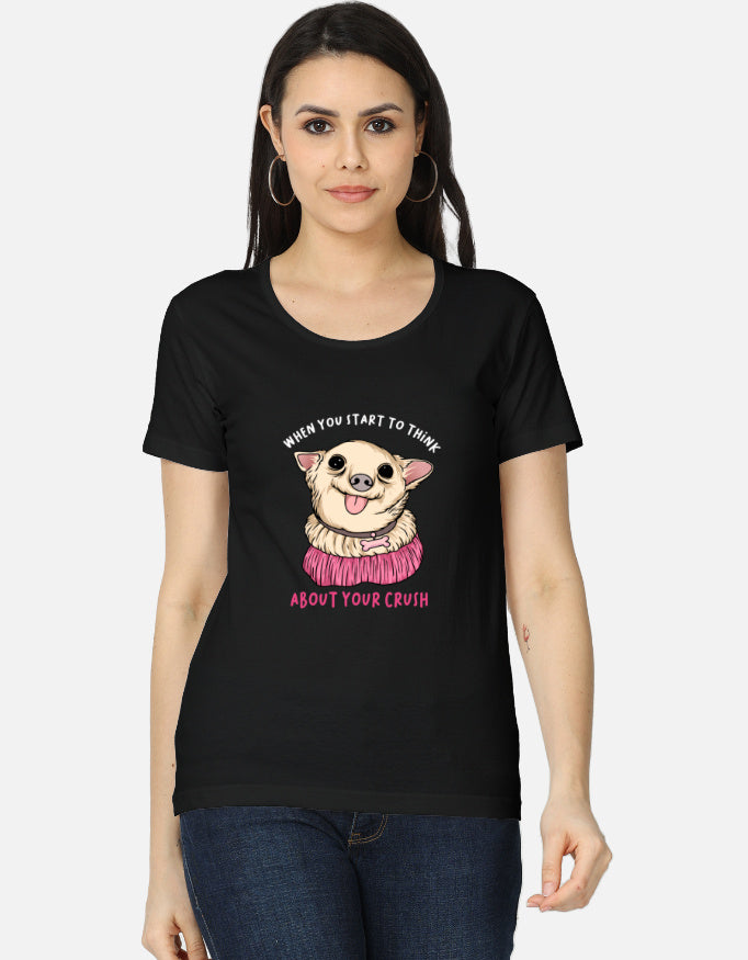 Thinking About Your Crush cute dog women’s regular fit graphic T-shirt